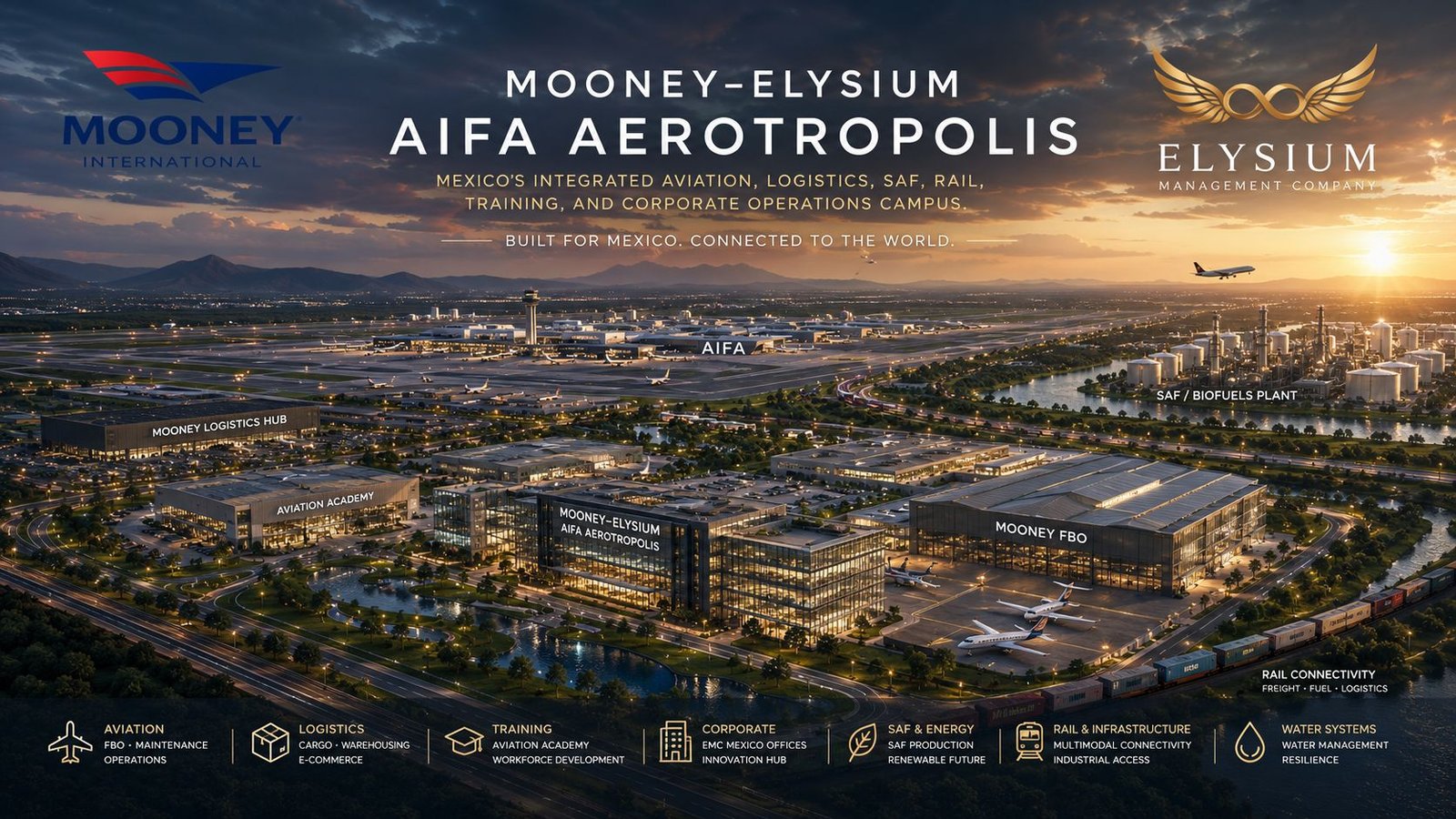 Mooney-Elysium AIFA Aerotropolis global aviation hub industrial master plan