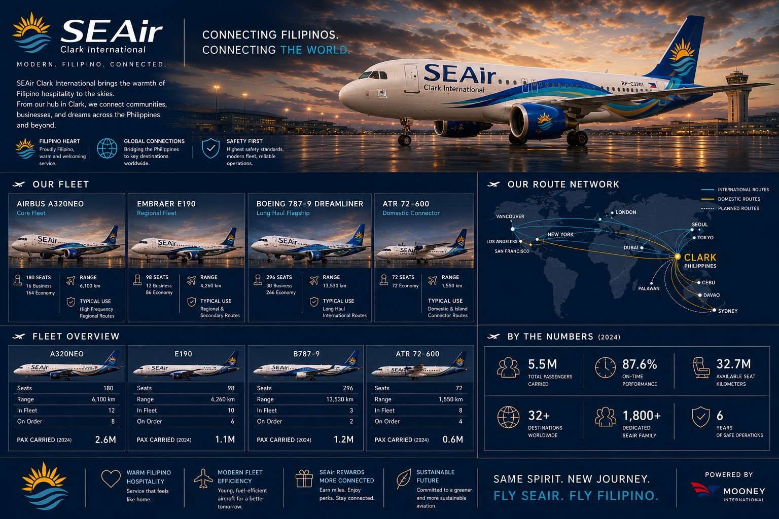 SEAir Clark International aircraft fleet handling regional Asia-Pacific connectivity layout vectors