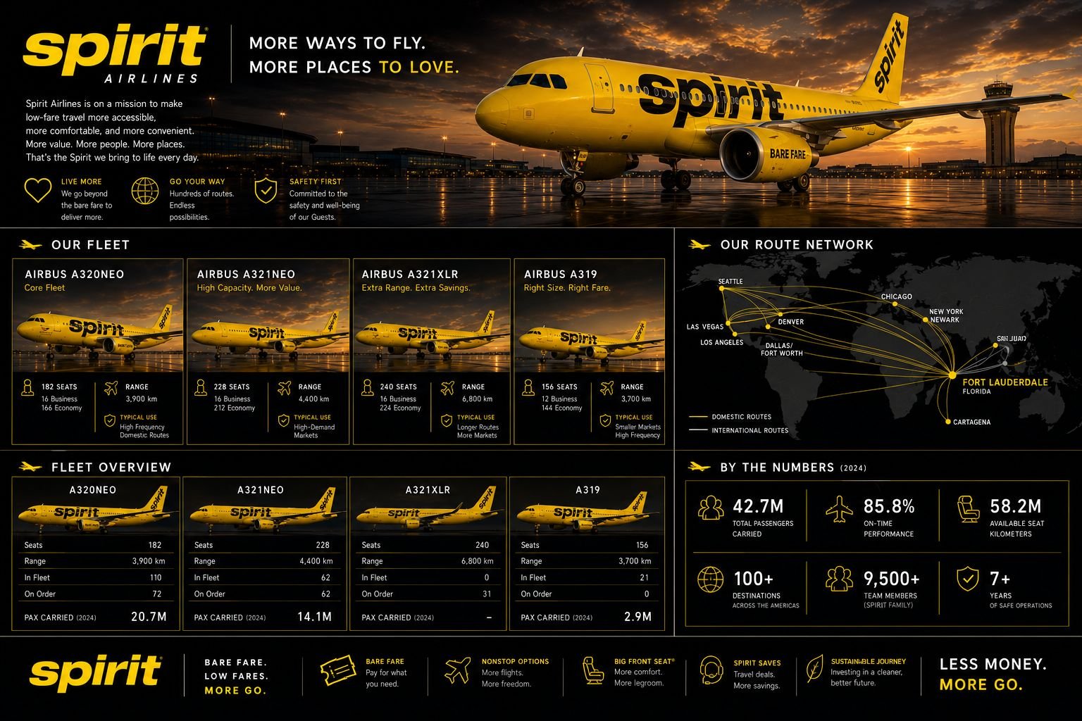 Spirit Airlines high-frequency fleet integration within the wider Mooney aviation network